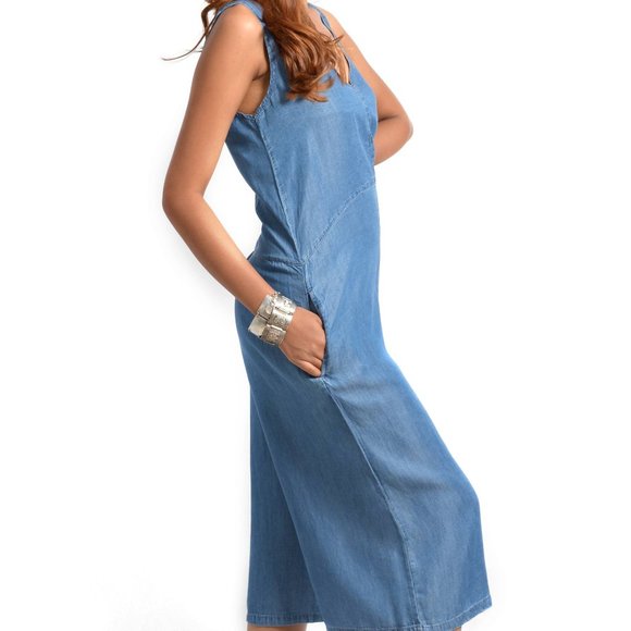 OLGYN Women Embroidered Medium Blue Denim Jumpsuit - Picture 4 of 4